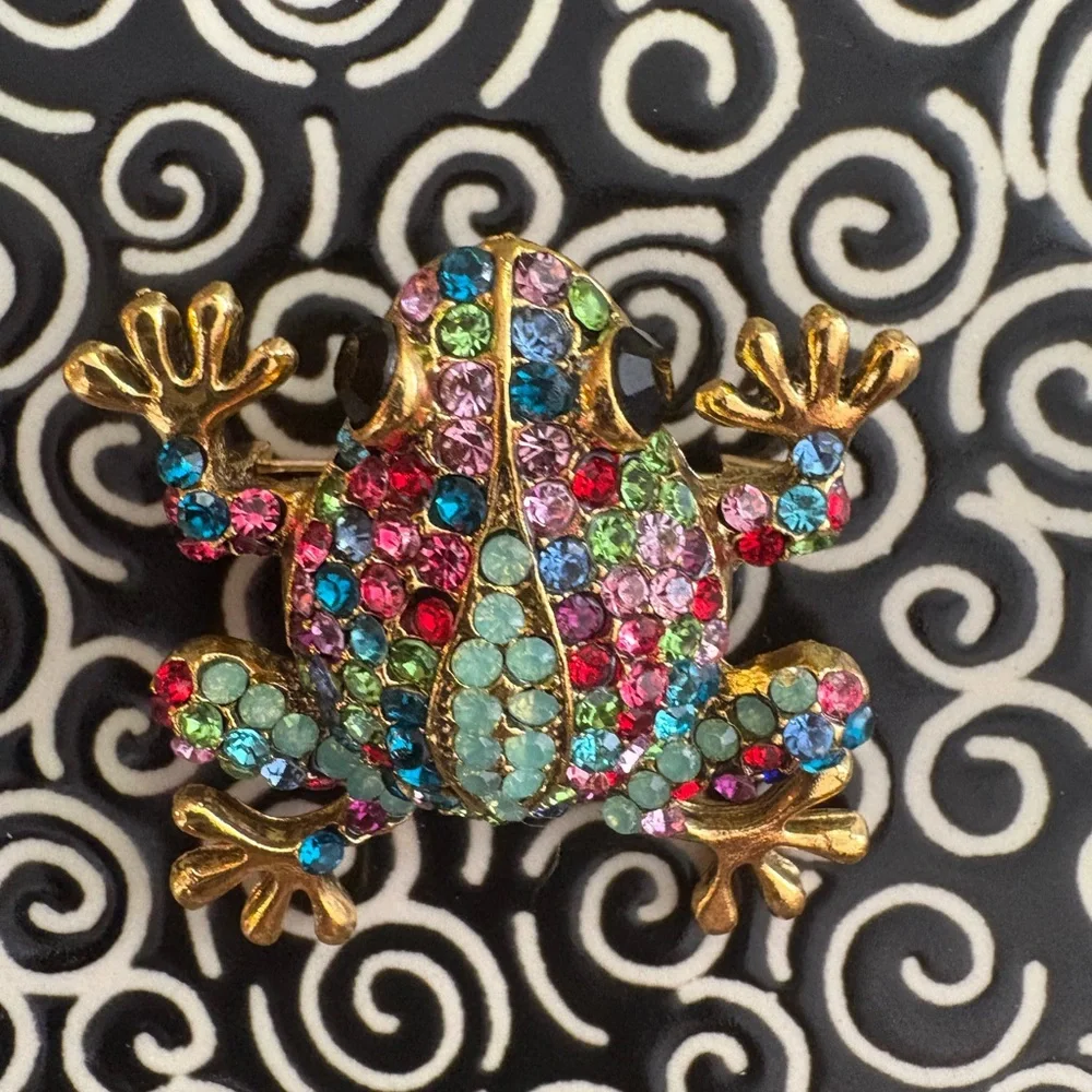 Colorful Rhinestone Frog Brooch - Picture 1 of 12